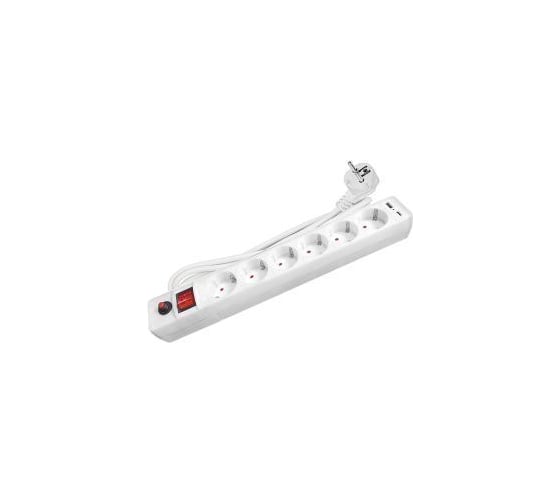 Фильтр-удлинитель UNIVersal 6 гнезд с USB type-A + type-C, ПВС 3*0,75, 10А/2,2кВт, выключатель с индикацией, с заземлением, защитные шторки, белый 5м 2545