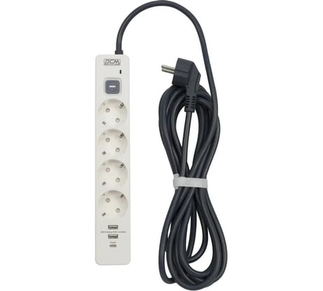 Сетевой фильтр Powercom SP-01 USB2A1CW 3,0М 3.0м (4 розетки) белый/серый (коробка) 2066038
