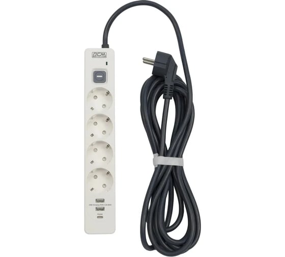 Сетевой фильтр Powercom SP-01 USB2A1CW 3,0М 3.0м (4 розетки) белый/серый (коробка) 2066038