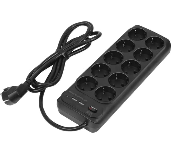 Сетевой фильтр Powercom SP-10 USB2A1СB 1.8м (10 розеток) черный (коробка) 2065238