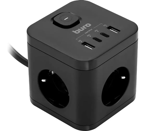 Сетевой удлинитель BURO BU-PC3.1UС-Plus-B 1.5м (3 розетки) черный (коробка) 2090223
