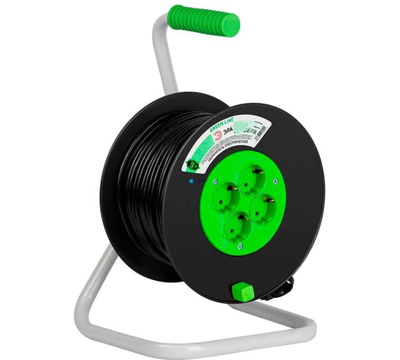 Удлинитель силовой ЭРА GREEN LINE KATM-KG-3x2,5-50m-IP44 на металлической катушке c крышками с заземлением 4 розетки 50м Б0074033