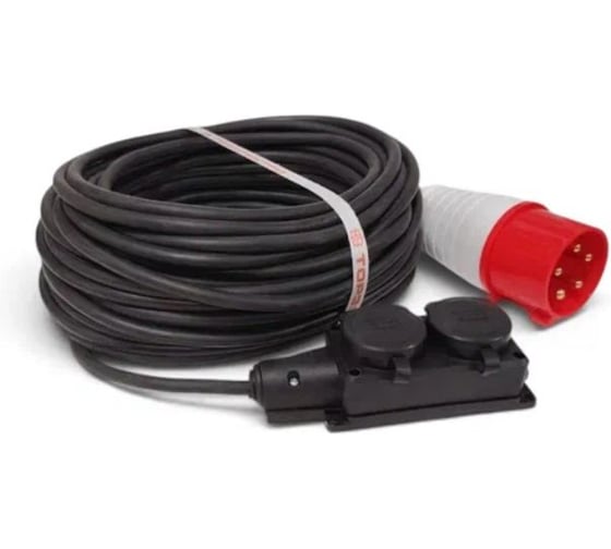 Удлинитель силовой ТОРЭЛЕКТРО (адаптер/переходник), вход вилка 3P+PE+N 32А, выход евро колодка 2 розетки 16А, КГтп ХЛ 3х2,5 ГОСТ, 3 метра ПУТ107