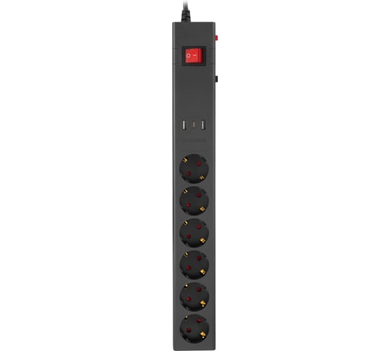 Сетевой фильтр BURO 600SE-1.8-USB-B 1.8м (6 розеток) черный (коробка) 2098583