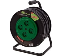 Силовой удлинитель на каб. катушке СИБРТЕХ 4 роз б/з,ПВС,усиленный,50м,3500Вт(16А), тип УХ10 95870