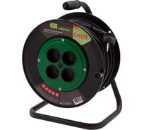 Силовой удлинитель на кабельной катушке СИБРТЕХ 4 роз б/з, ПВС, 50м, 3500 Вт(16А), тип УХ10 95865