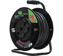 Силовой удлинитель на стальной катушке СИБРТЕХ ПВС 3х2,5 мм, 30м, 4 розетки, 16А, тип УХз16 95873