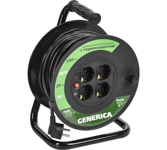 Катушка GENERICA УК20 с т/з 4 места 2P+PE/20м 3x1,5мм2 WKP20-16-04-20-G