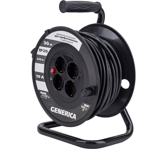 Катушка GENERICA УК30 с т/з 4 места 2P+PE/30м 3x1,0мм2 WKP10-10-04-30-G