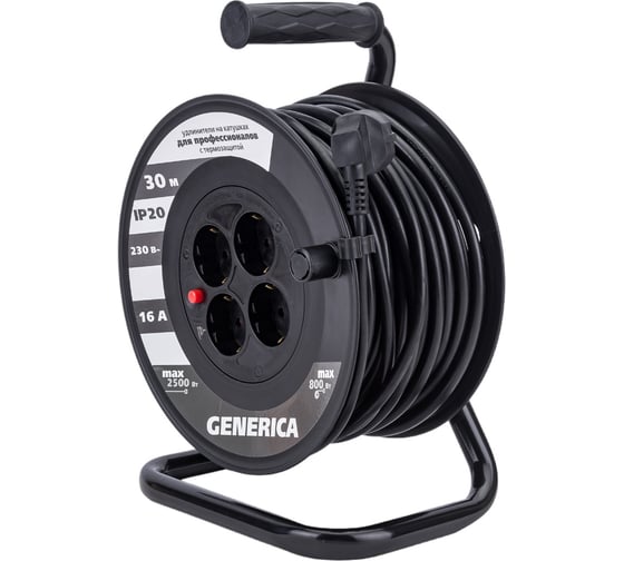 Катушка GENERICA УК30 с т/з 4 места 2P+PE/30м 3x1,5мм2 WKP20-16-04-30-G