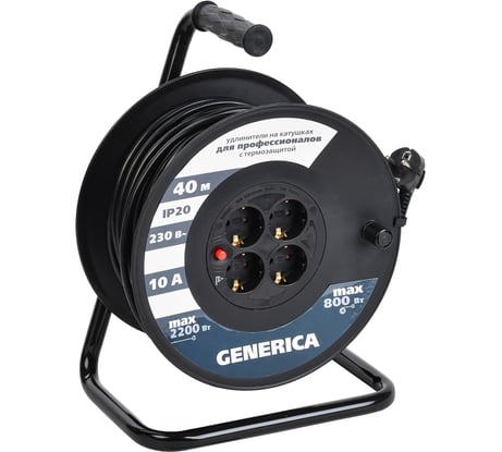 Катушка GENERICA УК40 с т/з 4 места 2P+PE/40м 3x1,0мм2 WKP10-10-04-40-G
