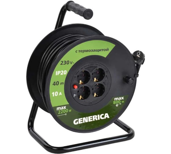 Катушка GENERICA УК40 с т/з 4 места 2P+PE/40м 3x1,0мм2 WKP10-10-04-40-G