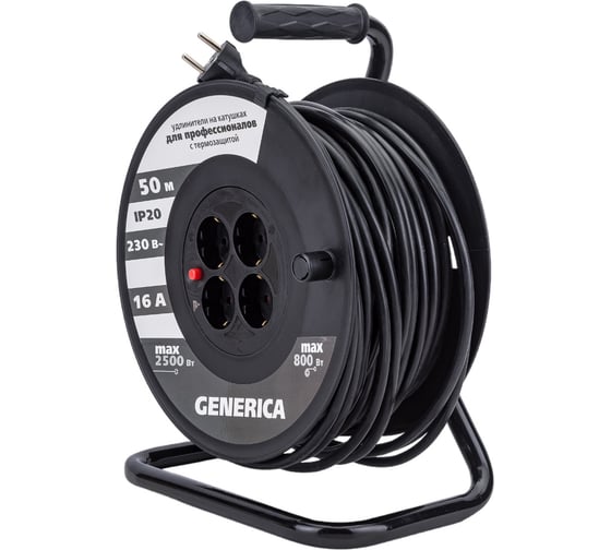 Катушка GENERICA УК50 с т/з 4 места 2P+PE/50м 3x1,5мм2 WKP20-16-04-50-G