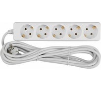 Бытовой удлинитель General Lighting Systems 5 розеток с заземлением, без выключателя 7 метров 16А 3500Вт Белый GES-16-3x100-5-7m 470047