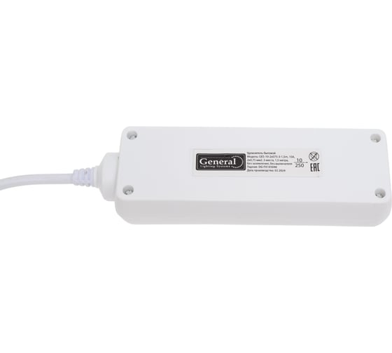 Бытовой удлинитель General Lighting Systems 3 розетки, без заземления и выключателя, 1,5 метра, 10А, 2200Вт, Белый GES-10-2x075-3-15m 470030