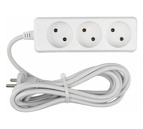 Бытовой удлинитель General Lighting Systems 3 розетки, без заземления и выключателя, 7 метров, 10А, 2200Вт, Белый GES-10-2x075-3-7m 470034