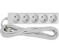 Бытовой удлинитель General Lighting Systems 5 розеток, без заземления, без выключателя, 10 метров, 10А, 2200Вт, Белый GES-10-2x075-5-10m 470042