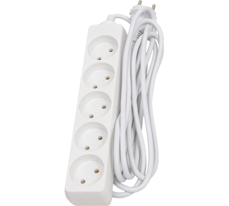Бытовой удлинитель General Lighting Systems 5 розеток, без заземления, без выключателя, 3 метра, 10А, 2200Вт, Белый GES-10-2x075-5-3m 470032