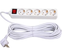 Бытовой удлинитель General Lighting Systems 5 розеток, с заземлением и выключателем, 10 метров, 16А, 3500Вт, Белый GES-16-3x100-5-10m-S 470046