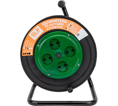 Электрический удлинитель на катушке SVET 20м/4розетки без заземления (ПВС), 6А УХ-6-4-20-К ПВС 2x0,75 EV0451-5121