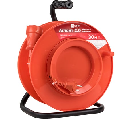 Удлинитель на катушке EKF "Атлант 2.0" 1 гнездо 30м без заземления ПВС 2х0,75 6А/1,3кВт PROxima UKA02-06-275-1-30