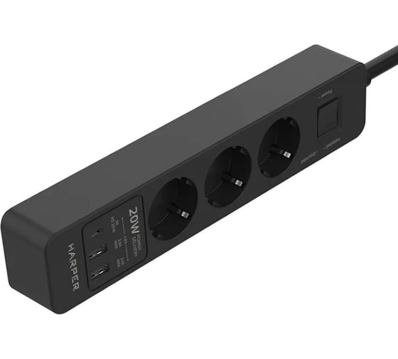 Сетевой фильтр Harper удлинитель UCH-350 Black PD3.0 H00003196