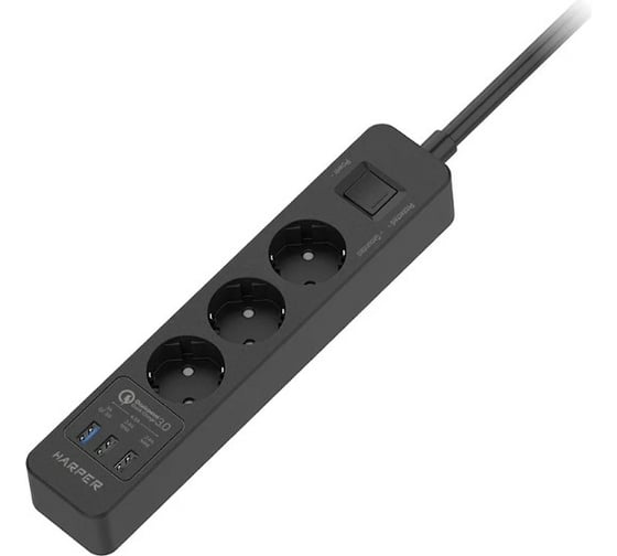 Сетевой фильтр Harper удлинитель UCH-340 Black QC3.0 H00003195