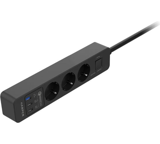 Сетевой фильтр Harper удлинитель UCH-340 Black QC3.0 H00003195