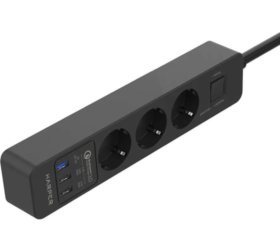 Сетевой фильтр Harper удлинитель UCH-410 Black QC3.0 H00003198