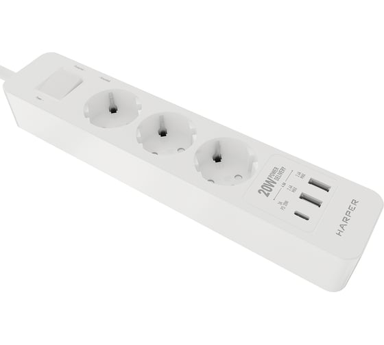Сетевой фильтр Harper удлинитель UCH-440 White PD3.0 H00003204