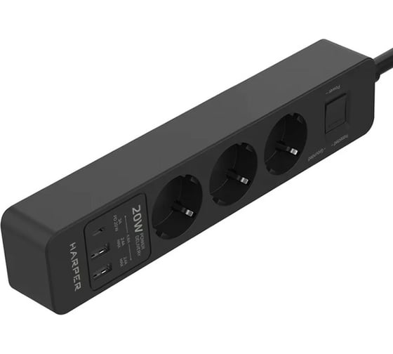 Сетевой фильтр Harper удлинитель UCH-440 Black PD3.0 H00003203