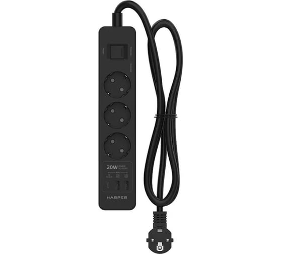 Сетевой фильтр Harper удлинитель UCH-440 Black PD3.0 H00003203