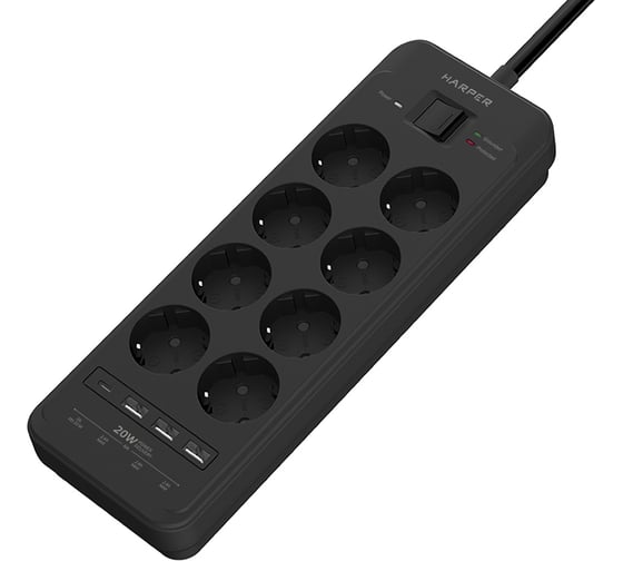 Сетевой фильтр Harper удлинитель UCH-650 Black PD3.0 H00003210