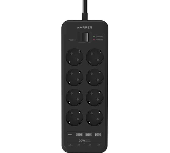 Сетевой фильтр Harper удлинитель UCH-650 Black PD3.0 H00003210