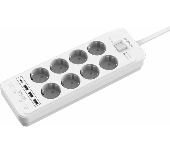 Сетевой фильтр Harper удлинитель UCH-650 White PD3.0 H00003209