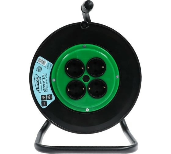 Удлинитель на катушке LUAZON Lighting, 4 розетки, 15 м, 10 А, ПВС 3x0.75 мм2, с з/к, IP20 5384803