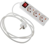 Удлинитель LUAZON Lighting, 3 розетки, 1,8 м, 6А, 1300 Вт, ПВС 3x0.75 мм2, с з/к, с выкл., Б 7059867