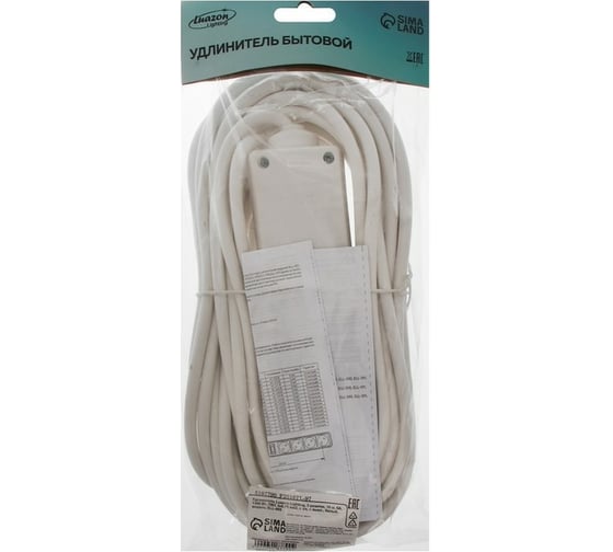 Удлинитель LUAZON Lighting, 3 розетки, 10 м, 6 А, 1300 Вт, 3x0.75 мм2, с з/к, с выкл., Б 5187790