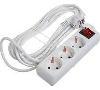 Удлинитель LUAZON Lighting, 3 розетки, 5 м, 6 А, 1300 Вт, 3x0.75 мм2, с з/к, с выкл., Б 2791282