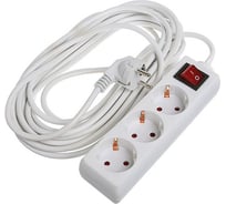 Удлинитель LUAZON Lighting, 3 розетки, 7 м, 6 А, 1300 Вт, 3x0.75 мм2, с з/к, с выкл., Б 2791283