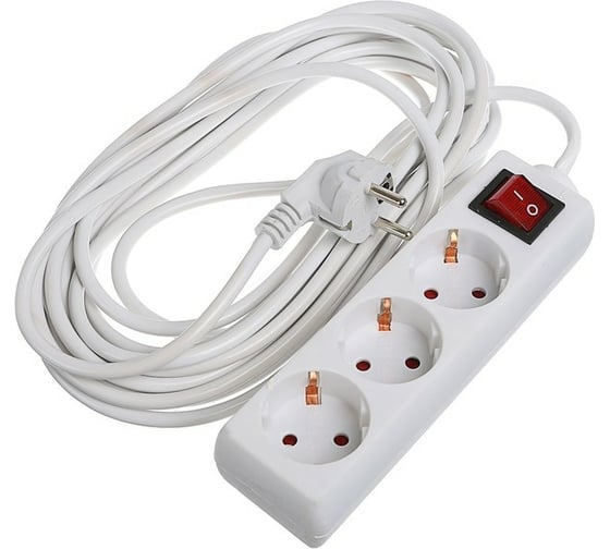 Удлинитель LUAZON Lighting, 3 розетки, 7 м, 6 А, 1300 Вт, 3x0.75 мм2, с з/к, с выкл., Б 2791283 1