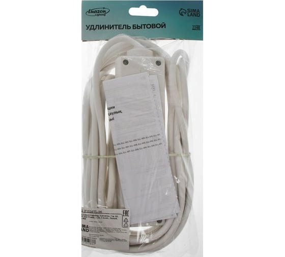 Удлинитель LUAZON Lighting, 3 розетки, 7 м, 6 А, 1300 Вт, 3x0.75 мм2, с з/к, с выкл., Б 2791283