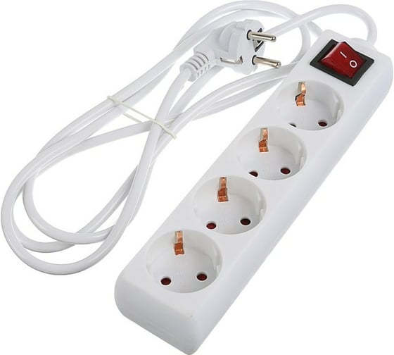 Удлинитель LUAZON Lighting, 4 розетки, 1,8 м, 10 А, 2200 Вт, 3x1.5 мм2, с з/к, с выкл., 2791296