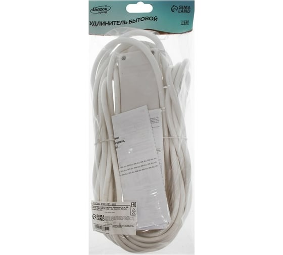 Удлинитель LUAZON Lighting, 4 розетки, 10 м, 6 А, 1300 Вт, 3x0.75 мм2, с з/к, с выкл., Б 5187791