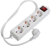 Удлинитель LUAZON Lighting, 4 розетки, 1,8 м, 6 А, 1300 Вт, 3x0.75 мм2, с з/к, с выкл., Б 2791284