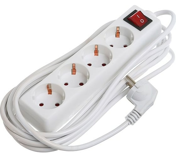Удлинитель LUAZON Lighting, 4 розетки, 5 м, 6 А, 1300 Вт, 3x0.75 мм2, с з/к, с выкл., Б 2791286 1
