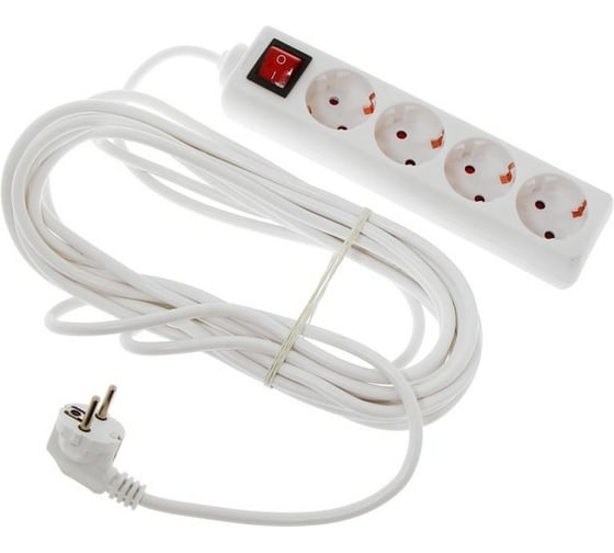 Удлинитель LUAZON Lighting, 4 розетки, 7 м, 6 А, 1300 Вт, 3x0.75 мм2, с з/к, с выкл., Б 7059869