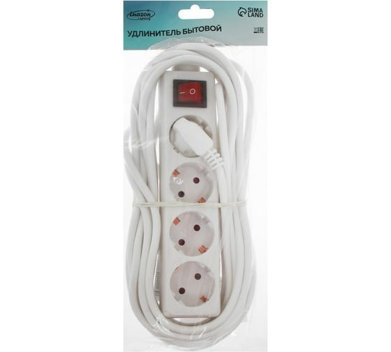 Удлинитель LUAZON Lighting, 4 розетки, 7 м, 6 А, 1300 Вт, 3x0.75 мм2, с з/к, с выкл., Б 7059869