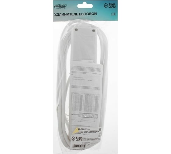 Удлинитель LUAZON Lighting, 4 розетки, 3м, 6А, 1300 Вт, ПВС 3x0.75 мм2, без з/к, с выкл., Б 7059868