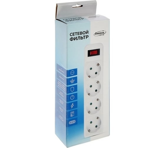 Сетевой фильтр LUAZON Lighting, 4 розетки, 0.5 м, 2200 Вт, 3x0.75 мм2, 10 A, 220 В, белый 5353560